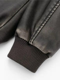 Znbbw TRAF Women Fashion With Pockets PU Black Front Zipper Bomber Jackets Vintage O-Neck Long Sleeves Female Lady Outfits