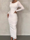 Znbbw Elegant Backless Maxi Dress For Women Robe Autumn Full Sleeve Bodycon High Waist Irregular Ruched Long Dresses Vestido