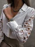Znbbw White Lace Shirt Women 2023 Fashion Hollow Out Button Elegant Blouse Female Casual Long Sleeve Office Lady Tops 19948