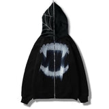 Znbbw Zip Hoodies Rhinestone Spider Print Oversized Goth Hoodie Men's Harajuku Punk Grunge Sweatshirt Jacket Y2k Hip Hop Jacket