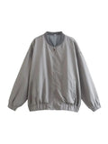 Znbbw TRAF Solid Bomber Jacket Women Loose O Neck Long Sleeve Zipper Coat Outwear Ladies 2023 Spring Chic Female Jacket