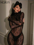 Znbbw Sexy Mesh See Through Long Sleeve Jumpsuit Women Summer Slim Patchwork One Piece Party Club Evening Bodycon Overall