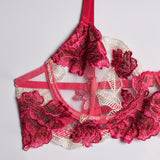 Znbbw Floral Lingerie Sexy Fancy Underwear Embroidery Erotic Brief Sets Lace Transparent Underwire Bra And Thong with Garters