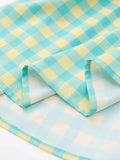 Znbbw ZBZA 2023 Plaid Print Ruffle Lace Up Square Neck Checked Dress Short Sleeve Tie Up Strap Gingham Midi Dress Women 202305