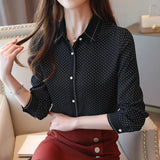 Znbbw Mujer De Moda 2023 Long Sleeve Women Shirts Dot Chiffon Blouse Shirt Tops Turn Down Collar Office Blouse For Women B864