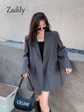 znbbw 2023 Winter New In Korea Style Long Sleeve Women Blazer Office Lady Loose Solid Suit Work Blazers Spring Female Coat