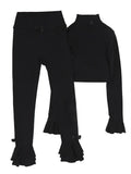 Znbbw Cozy Flare Pants Suit Women Y2k Bow 2 Pieces Ruffle Sleeve Crop Top Bottom Pants Matching Sets Active Wear Women Outfits