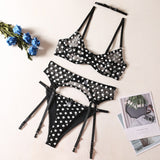 Znbbw Polk Dot Lingerie Sexy Female Underwear 4-Piece Fancy Intimate Set Luxury Erotic Bra And Panty Fetish Garter Belt Set