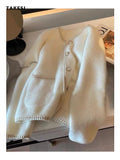 znbbw White Cashmere Wool Loose Jacket Women Fashion Women High-end Elegant Single Breasted Cardigan Coats Female Ladies