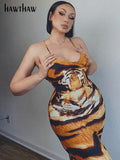 Znbbw Women Tiger Printed Bodycon Sleeveless Party Club Evening Long Dress 2023 Summer Clothes Wholesale Items For Business