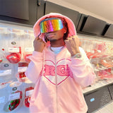 Znbbw streetwear Aesthetic letter embroidery Korean Zip hoodie Harajuku Men's Y2K Outerwear Long Sleeve Top oversized Sweatshirt