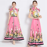 Znbbw Summer Bohemian Maxi Dress Women Clothing Butterfly Sleeve Single Breasted Floral Print Belt Long Robe Vestidos N5077