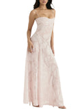 Znbbw Vintage Long Dress For Women Spaghetti Strap Floral Lace Patchwork Low Cut Backless A Line Dress
