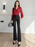 Znbbw Mid-Waist Women Flare Pants Simple Solid Slim Pants Long Trousers Womens Fashion Office Lady Casual Suit Pants