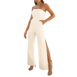 Znbbw Fashion Women Split Wide Leg Pants Elegant Sexy Solid Color Strapless Jumpsuit Sleeveless Loose Romper Club Party Outfits