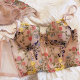 Znbbw Sexy Lingerie Fairy Floral Embroidery Padded Underwear Lace Set Woman 2 Pieces Erotic Luxury Fancy Outfits Intimate