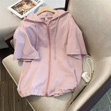 znbbw Shorts Suit hooded Collar Short Ssleeve Zipper Hoodie Top +Hight waist Casual Wide Leg Shorts Two-piece Set 2023 Summer