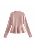 Znbbw Women 2023 Short Skirt Hem Flip Design Slim Knitted Cardigan Female Outerwear Chic Tops