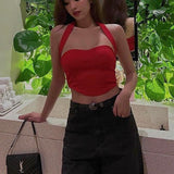 znbbw Knit Halter Y2K Summer 2023 Crop Tops For Women Club Party Sexy Sleeveless Vest Top Cropped Streetwear Tank Tee Fashion