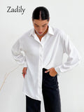 znbbw 2023 Spring Minimalist Full Sleeve Women White Shirt Oversize Button Up Woman Tunic Blouse Work Female Clothing Tops