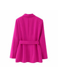 Znbbw TRAF 2023 Autumn Spring Pink Colour Blazer Women Belt Thin High Quality Coat Top Women Outwear TRAF Blazer Jacket Women