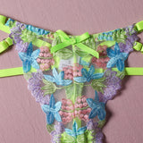 Znbbw Luxury Lingerie Sexy Floral Embroidery Set Woman 2 Pieces Underwire Bra Thongs Exotic Intimate Neon Green Underwear