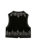 Znbbw TRAF Paisley Vintage Jacquard Cropped Vest Brown Sleeveless Jacket For Women 2023 Waistcoat Fashion Coat Autumn Clothes