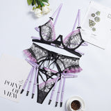 Znbbw Fancy Lingerie Porn Underwear Uncensored Luxury Lace Transparent Bra Ruffle Garters Thongs 3-Piece Sexy Fine Intimate