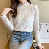 Znbbw Women White Lace Blouse Shirt Long Sleeve Blouse Women Blusas Mujer De Moda 2023 Blouses Femme Women Tops Shirts B609