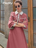 znbbw 2023 Summer French style Patchwork Button Up Shirt Dress Office Lady A-Line Turn Down Collar Mid Dresses Work Vestidos