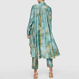 znbbw Women Spring Chic New Loose Outfits Fashion Street Long Sleeve Shirt Suits Lapel Shirts + Trousers Art Print Two Piece Set