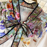 Znbbw 2023 New Spring Runway Floral Print Lace Splicing Party Dress Women Bow Neck Long Sleeve Vintage Print Long Dress