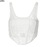 znbbw Lace Sheer Sexy Corset Crop Top For Women 2023 Fashion Summer Sleeveless Backless Tank Tops Slim Club Streetwear Clothes