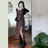 Znbbw Strap Floral Dress Summer Thin Strap Dress Crop Sun Top Shawl Clothing Waist Long Dress Matching Set for Women