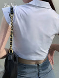 znbbw 2023 Summer Y2K Short Sleeve cropped white button up shirt Sexy Button Ladies Crop Tops Streetwear Female Blouse Clothing