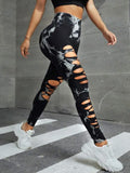 Znbbw Sexy Hollow Out Tie Dye Leggings Women Seamless Leggings High Waist Hip Liftting Stretchy Sports Fitness Running Yoga Tights