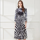 Znbbw Women Sexy Slim O-Neck Dress Summer Fashion Black and White Zebra Print Dresses Female Vintage Flare Sleeve Dress