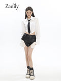 znbbw Summer Streetwear Long Sleeve Button White Shirt Women Korea Style top with ties Ladies Crop Tops Blouse New In Clothing