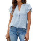 Znbbw V-neck Solid Summer Blouse Women Elegant Loose Chiffon Shirt Ladies Short Sleeve Tops White Shirts Casual Blasas 20008