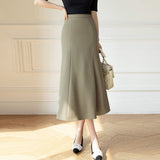 Znbbw Waist Women Midi Long Skirts Elegant Wrap Hip Draped A-Line Mermaid Skirts Korean Fashion Office Lady Vintage OL Bottoms