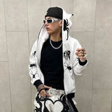 Znbbw Hip Hop Men Sweatshirt Hoodie Full Back Spider Web Printed Streetwear Y2k Pullover Winter Fall Hoodie Casual Zip Jacket