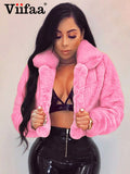 Znbbw Notched Collar Open Front Faux Fur Winter Coat Women 11 Colors Cropped Jacket Fashion Fake Fur Coats 2023 New Outwear