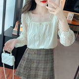 Znbbw Sleeve Blouse Shirt Apricot Lace Blouse Women Tops Blouses for Women Fashion 2023 Women Tops Blouses Shirts Blusa G385