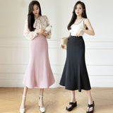 Znbbw Waist Women Midi Long Skirts Elegant Wrap Hip Draped A-Line Mermaid Skirts Korean Fashion Office Lady Vintage OL Bottoms