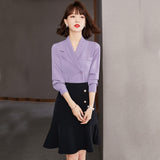 Znbbw Office Lady Long Sleeve Purple Blouses Vintage Notched Neck Shirts Woman Casual Female Tops Blusas Mujer De Moda 2023