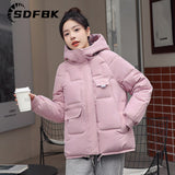 Znbbw Women Down Jacket 2023 Hit Winter New Thick Warm Cotton Down Padded Jacket Casual Sweety Solid Color Hooded Coat Jackets Outwear