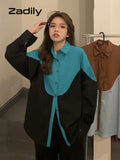 znbbw 2023 Summer Streetwear Oversize Patwork Long Sleeve Shirt Women Y2K Button Up Loose Ladies Shirts Tops Drop Shipping