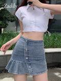 znbbw 2023 Summer Y2K Short Sleeve cropped white button up shirt Sexy Button Ladies Crop Tops Streetwear Female Blouse Clothing