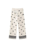 Znbbw TRAF Women Vintage Patchwork Embroidery Casual Linen Wide Leg Pants Chic High Waist Zipper Ankle Length Trousers