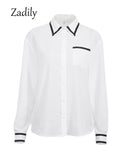 znbbw 2023 Spring Office Lady Patchwork Long Sleeve Women White Basic Shirt Korea Style Button Up Woman Blouse Work Female Tops